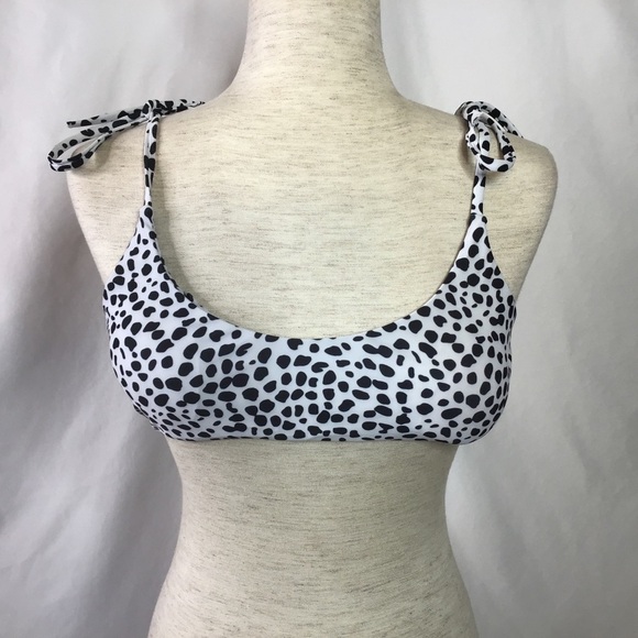 SHEIN Bikini Top Shoulder Tie Spotted Dots White Black Size L - Picture 2 of 8